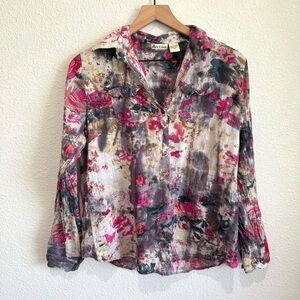 Artine Women's Medium Cotton Button Down Long Sleeve Abstract Artsy Art to wear‎